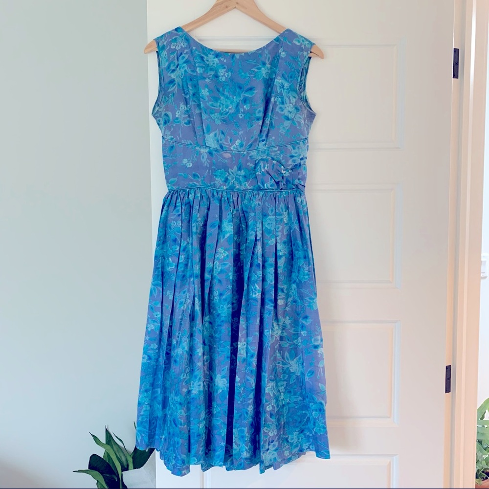 50s vintage floral silk dress